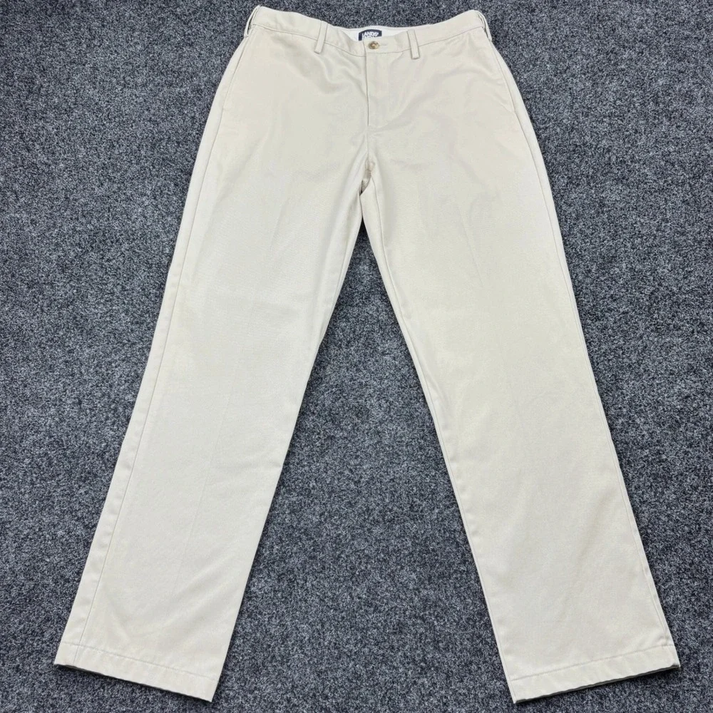 Lands End Pants Mens 34x34 Khaki Beige Traditional Fit Flat Front Chino Trousers